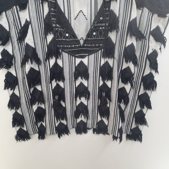 *Calypso St. Barth Women's Boho embroided Poncho Pullover Top Black  White  Smal - Picture 2 of 12